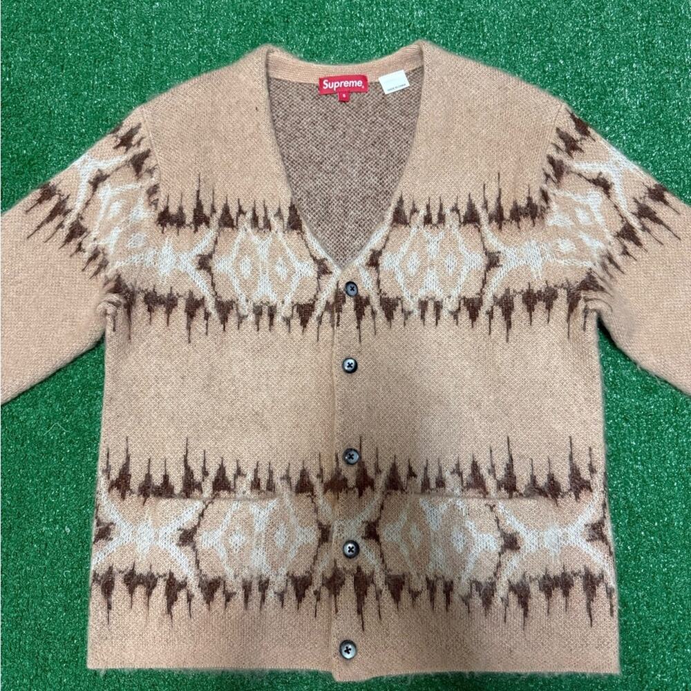 Supreme Beige and Brown Patterned Cardigan